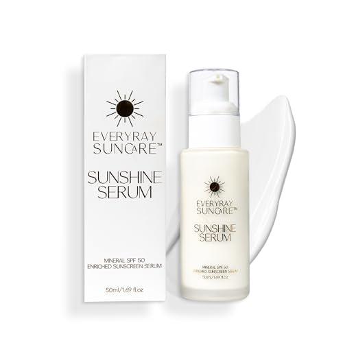 EveryRay Suncare - Sunshine Serum - Enriched Mineral Suncreen Serum - 1.69 fl oz - SPF 50 with skin hydrating squalane and Vitamin C - For All Skin Types and Skin Tones