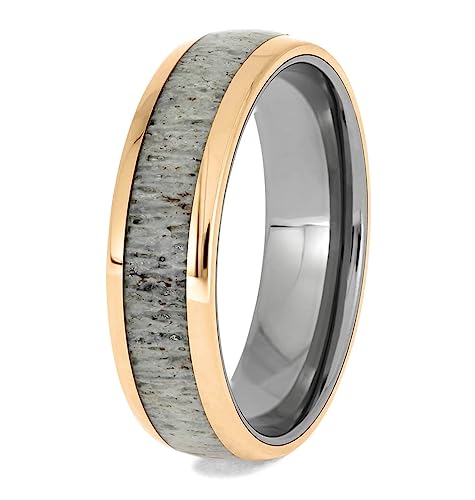 The Men's Jewelry Store (Unisex Jewelry) Deer Antler, 14k Rose Gold 7mm Titanium Comfort-Fit Ring Size 6