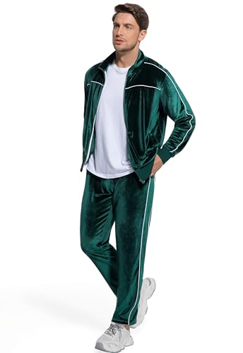 BASICDOT Mens Velour Tracksuit 2 Piece Set Jogging Suit Full Zip Sweatsuit Outfit with Track Suit Jacket and Pants 51340-XXL