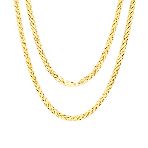 Nuragold 10k Real Yellow Gold 4mm Palm Wheat Spiga Round Chain Necklace - 26"