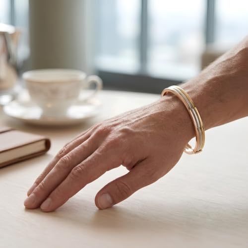 Floreo 14k Tri-Color Gold 7.3mm Triple Layered Bangle Bracelet, 7 Inch