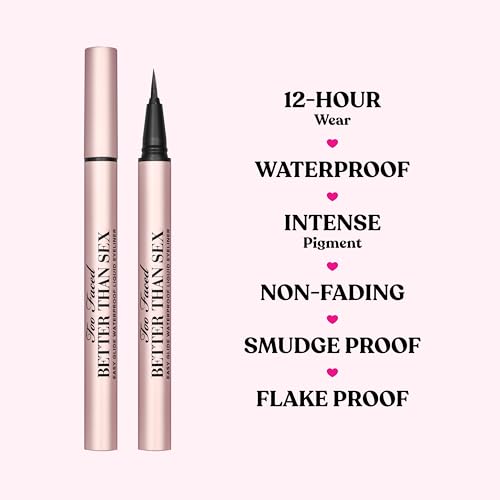 Too Faced Better Than Sex Easy Glide Liquid Eyeliner | Flake & Waterproof Liquid Eyeliner For Intense Pigment, 0.02 Fl Oz, Black