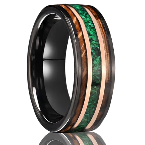 Concept Knight Tungsten Rings for Mens Wedding Band Inlaid Wood＆Green Opal