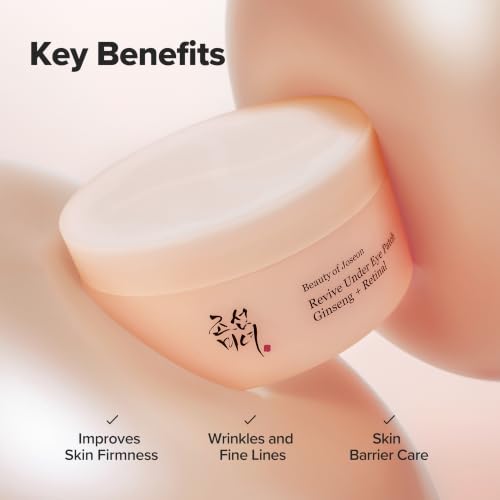 Beauty of Joseon Revive Under Eye Patch with Retinal and Ginseng, for Puffy Eyes, Fine Lines and Wrinkles, Collagen, Peptide, Adenosine and Bakuchiol, for All Skin Types, 60 Sheets, 30 Pairs