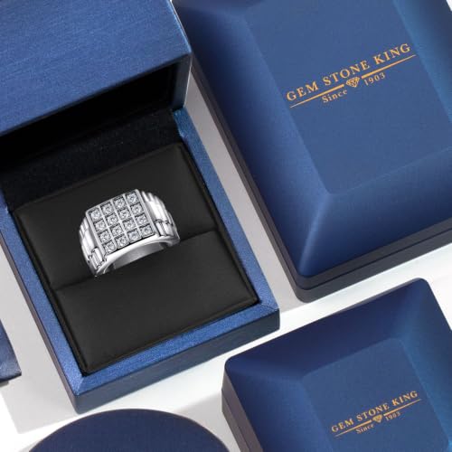 Gem Stone King Mens Moissanite Watch Link Band Ring, Sterling Silver, 10