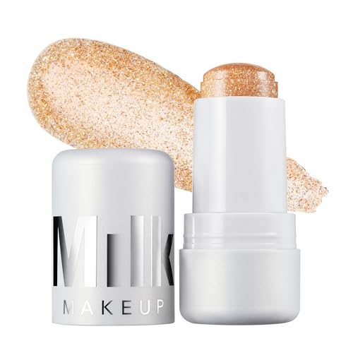 Milk Makeup Cooling Water Jelly Shimmer – Buildable Face + Body Highlighter Stick for Sheer Shimmery Glow – Long-Lasting, Hydrating, Glitter Free Formula – Bubbly (Gold + Silver), 0.17oz