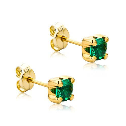 Orovi Gold Stud Earrings for Women 10k 417 Yellow Gold with 0.44ct Green Emerald Gemstones 0.17Inch Square Shape Design Post and Butterfly Back Closure Delivered in Jewelry Box