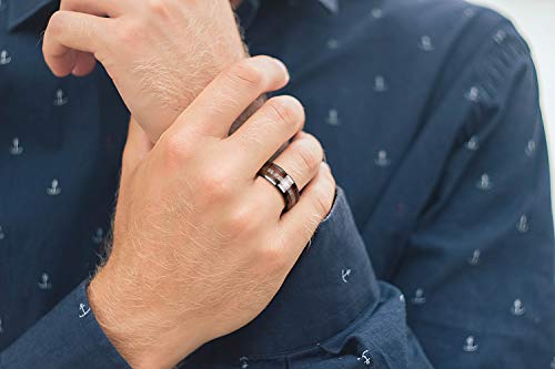 THREE KEYS JEWELRY 8mm Ceramic Couples Bands Rings with KOA Wood & Antler Inlay Promise Fashion Ring Wedding Band for Him and Her Men Marriage Promise Viking Size 10