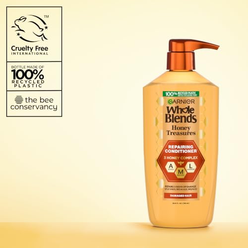 Garnier Whole Blends Honey Treasures Repairing Conditioner, Hair Repair Formula for Dry, Damaged Hair with Acacia, Manuka, and Lavender Honeys, 26.6 Fl Oz (Packaging May Vary)