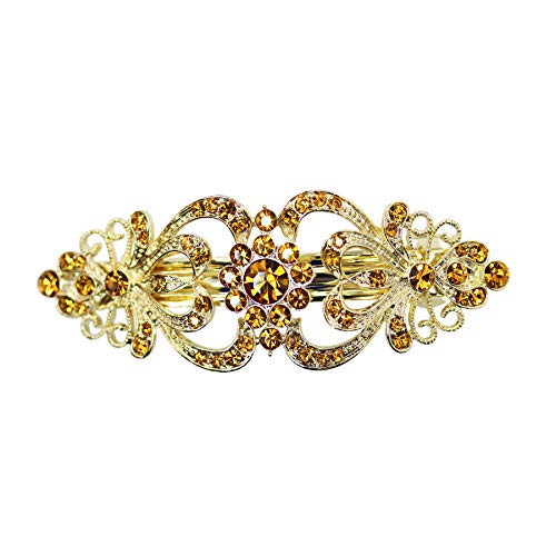 Faship Gorgeous Brown Yellow Crystal Floral Hair Barrette
