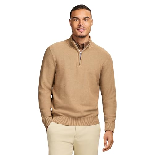 Izod Men's Luxury Classics Quarter Zip Sweater, Camel Heather Honeycomb, XX-Large
