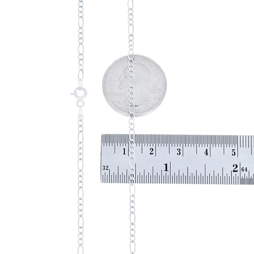 Nuragold 10k Real White Gold Figaro Solid Link 2.25mm Chain Necklace - 20"