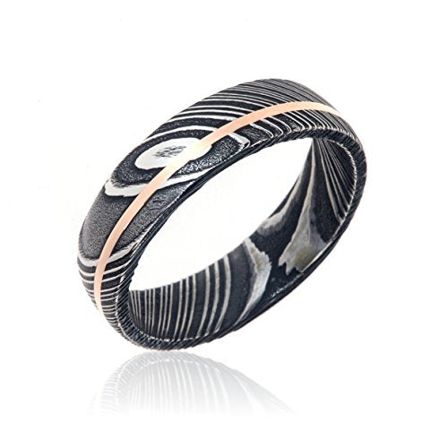Damascus Steel Wedding Bands USA Made 14k Rose Gold Rings Damascus Rings