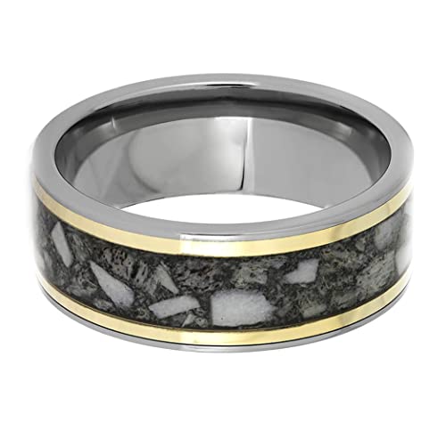 The Men's Jewelry Store Antler, 14k Yellow Gold Pinstripe 8mm Comfort-Fit Titanium Wedding Band Size 11