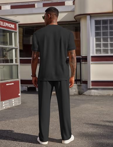COOFANDY Men's 2 Pieces Outfits Casual Quarter Zip Polo Shirt and Jogging Pants Summer Tracksuits Set