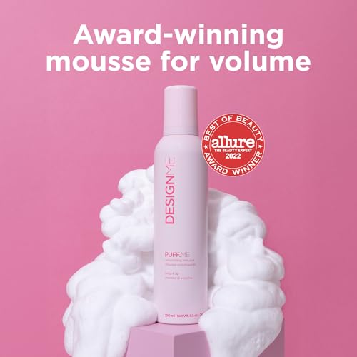 Design.Me PUFF.ME Hair Volumizing Mousse | Lightweight & Flexible Hold Mousse for Curls, Waves, or Straight Hair | Sulfate & Paraben-Free Volumizer for Fine Strands with Vitamins B5 & E, 250mL