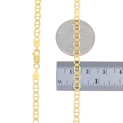 Nuragold 14K Real Yellow Gold 4mm Mariner Chain Solid Link Anchor Bracelet - 8.5"
