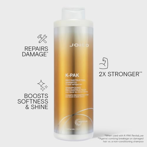 Joico K-PAK Daily Reconstructing Shampoo | For Damaged Hair | Repair & Prevent Breakage | Boost Shine | With Keratin & Guajava Fruit Extract | 33.8 Fl Oz