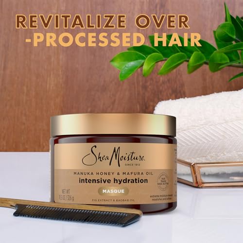 Shea Moisture Hair Mask, Manuka Honey & Mafura Oil Intensive Hydration Masque 2-Pack for Revitalizing Extra Dry, Damaged Hair, Frizz Control, 12 Oz Ea