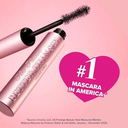 Too Faced Better Than Sex Volumizing and Lengthening Mascara | Vegan Formula, Dramatic Volume and Length | Cruelty-Free Eye Makeup + Hourglass Brush for False Lash Effect, Black, 0.27 Fl Oz