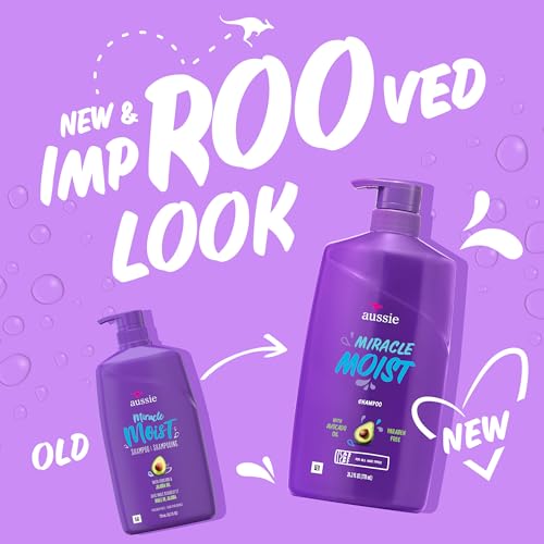 Aussie Miracle Moist Shampoo: Hydrating & Gentle Cleansing Treatment with Avocado & Jojoba Oil, 26.2 Fl Oz