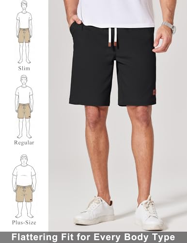 COOFANDY Mens Chino Shorts Cotton Drawstring Dress Shorts 9 Inch Inseam Relaxed Fit Stretch Casual Shorts Black