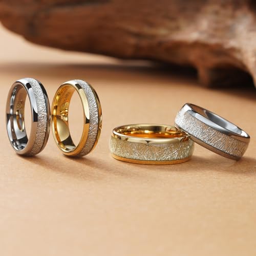 King Will Mens Gold Tungsten Wedding Band Meteorite Inlay Rings 8mm Size 10