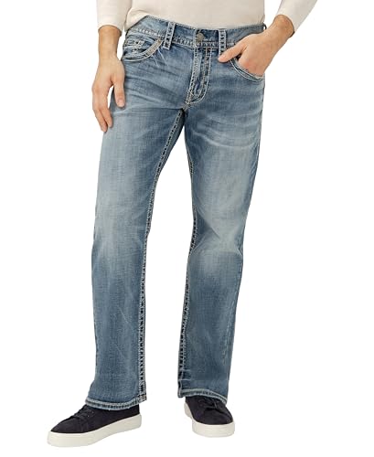 Silver Jeans Co. Men's Zac Relaxed Fit Straight Leg Jeans, Light Indigo, 36W x 30L