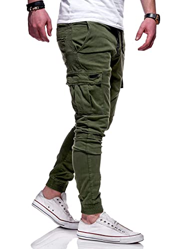 BUXKR Mens Cargo Pants Casual Hiking Pants Workout Joggers Sweatpants for Men,Army Green,M