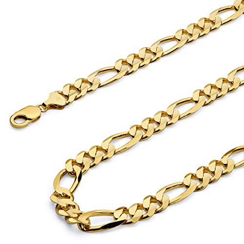 14k REAL Yellow Gold Solid 2.5mm Figaro 3+1 Concave Chain Necklace with Lobster Claw Clasp - 20"