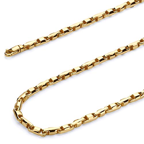 14k REAL Yellow Gold Solid Men's 4mm Handmade Chain Bracelet with Lobster Claw Clasp - 8.5"