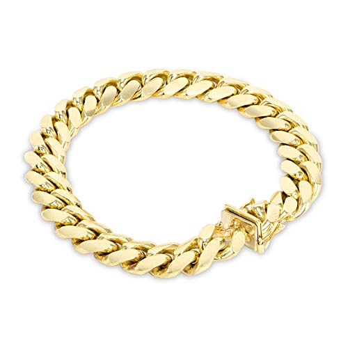 Nuragold 14k Real Yellow Gold Miami Cuban 10mm Solid Chain Mens Bracelet - 7.5"
