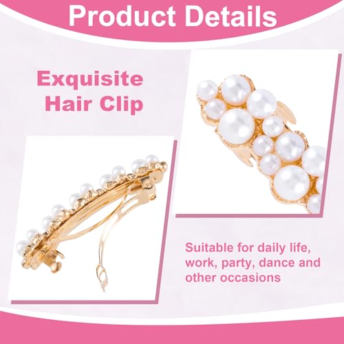 CTEAKOP 2 Pcs Pearl Hair Clips, Pearl-Embellished Barrette, Elegant Pearls Barrettes for Women, Party, Wedding, Daily Use, Graduation (Gold)