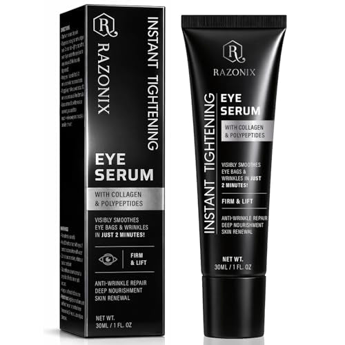 RAZONIX Instant Eye Tightening and Lifting Serum for Under Eye Bags, Puffiness, Dark Circles, and Hooded, Droopy Eyelids, with Caffeine and Hyaluronic Acid for Women & Men