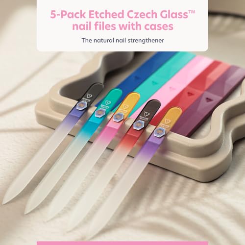 Bona Fide Beauty Czech Glass Nail File Set, 5-Pk with Hard Cases (Serenity)