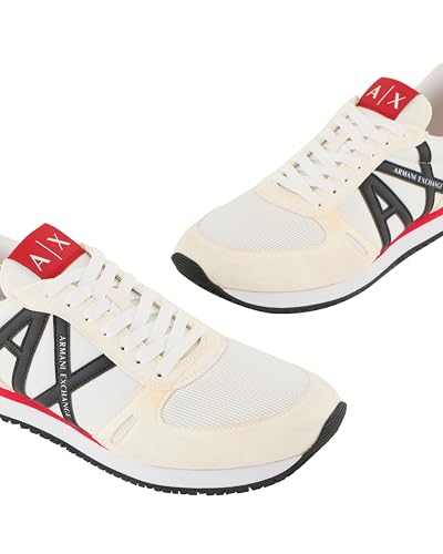 A|X ARMANI EXCHANGE mens Lace Up Logo Sneaker, Optical White + Black, 9 US