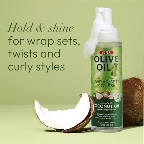 ORS Olive Oil Hold & Shine Wrap Set Mousse Infused with Coconut Oil for Restorative Shine 7 Ounce (Pack of 2)