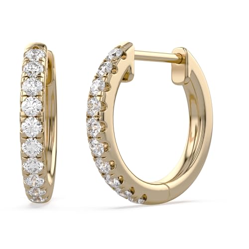 10MM Huggie Hoop Earrings for Women 1/4ctw Lab Grown Diamond 925Y Silver