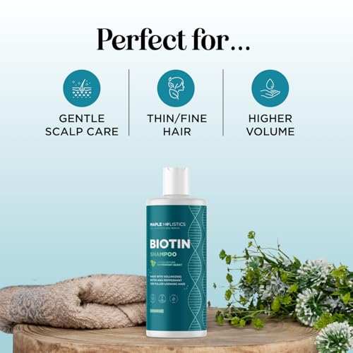 Volumizing Biotin Shampoo for Thinning Hair - Invigorating Peppermint Shampoo for Fine Hair with Argan Coconut and Olive Oils - Vegan & Color Safe - Paraben Silicone & Sulfate Free (8 Fl Oz)