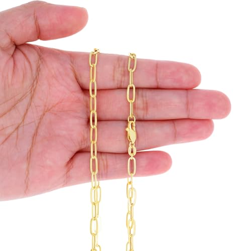 Nuragold 14k Real Yellow Gold 4mm Paperclip Chain Cable Link Bracelet - 8"
