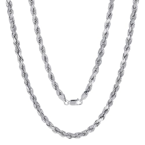 Nuragold 10K Real White Gold Solid Rope Chain Diamond Cut Necklace 1mm- 6mm - 20",4mm