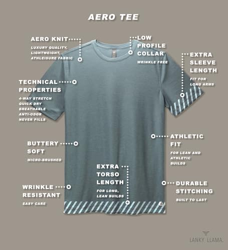 Lanky Llama (New) Aero Tee | Fit for Slim & Tall Slim Men | Lightweight Luxury Athleisure | Pale Ocean, X-Large (Semi-Tall)