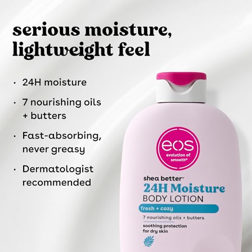 eos Shea Better Body Lotion, Fresh & Cozy, 24-Hour Moisture Skin Care, Lightweight & Non-Greasy, Natural Shea, Vegan, 16 fl oz