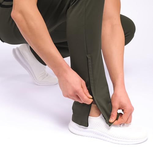SCR SPORTSWEAR Mens Tall Sweatpants - Luxury Men's Athletic, Training, Yoga, Work Out or Casual Travel Pants with Zipper Pockets - 32Wx33L Sweatpants for Tall Men (Khaki Green) 916Z
