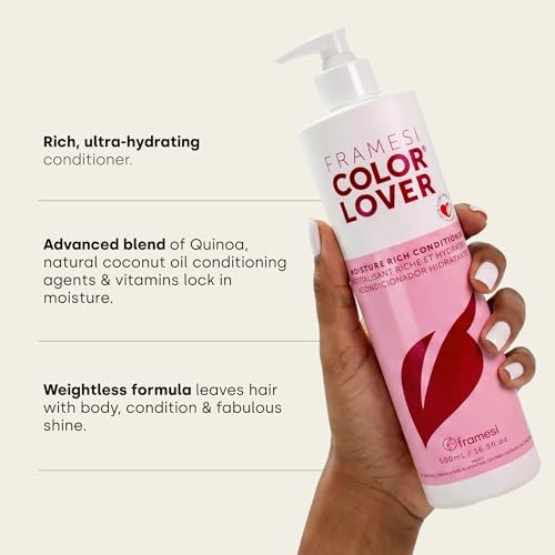 Framesi Color Lover Moisture Rich Conditioner - Hydrating Conditioner for Color Treated Hair - Sulfate Free Conditioner for Dry Hair - Moisturizing Conditioner with Quinoa + Coconut Oil (16.9 fl oz)