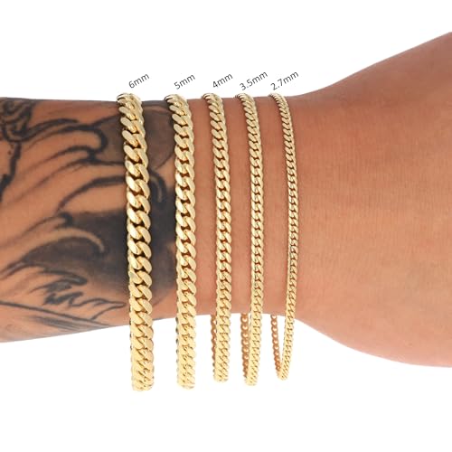 Nuragold 14K Real Yellow Gold Solid Miami Cuban Link Chain Italian Bracelet - 9",7mm