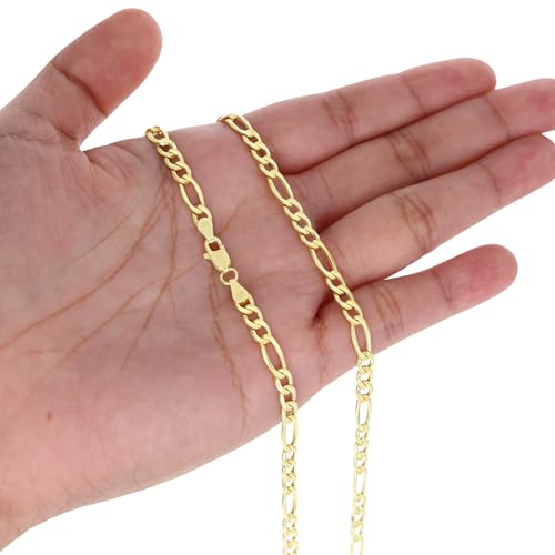 Nuragold 10k Real Yellow Gold Figaro Link 4.5mm Chain Bracelet (7"-9") - 8"