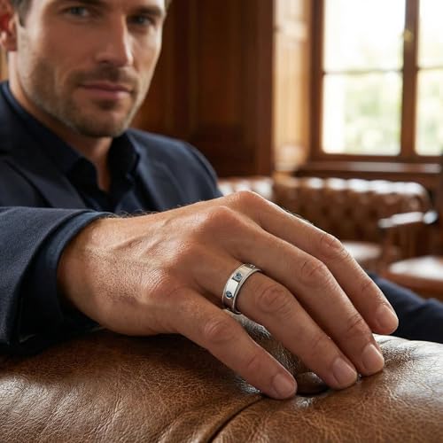P3 POMPEII3 Pompeii Mens Blue Diamond Wedding Ring 10K White Gold - Size 10