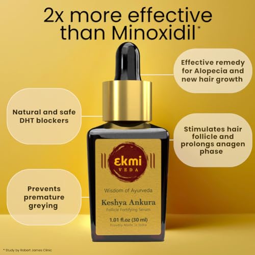 Ekmiveda Hair Growth Dht Blocker Serum With Redensyl, Procapil, Ayurvedic Herbs, Amla, Brahmi, Capilia Longa. Follicle Stimulating Hair Density Serum. Hair Loss Treatment For Women & Men, 1.01 Fl Oz