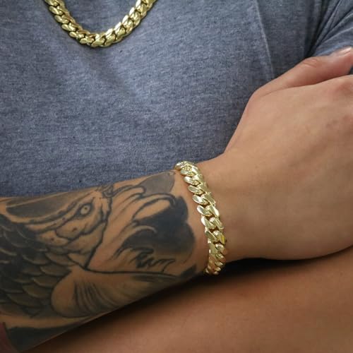 Nuragold 14k Real Yellow Gold Miami Cuban 10mm Solid Chain Mens Bracelet - 7.5"
